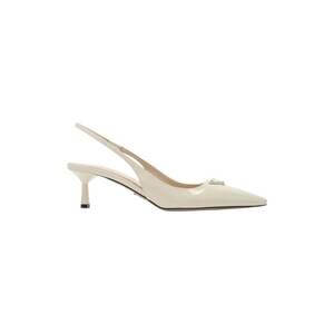 NEW PRADA women's metallic patent leather slingback pump in ivory